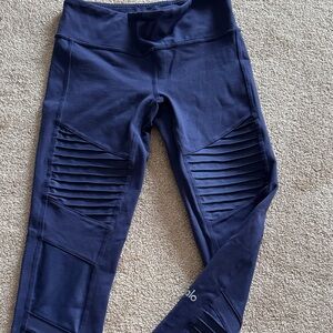 ALO Yoga Deep Blue Leggings with Ribbed Accents